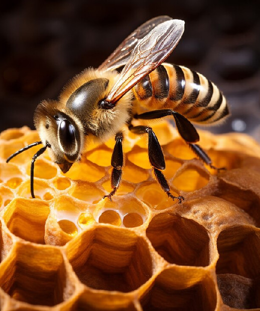 Honeybee on golden honeycomb
